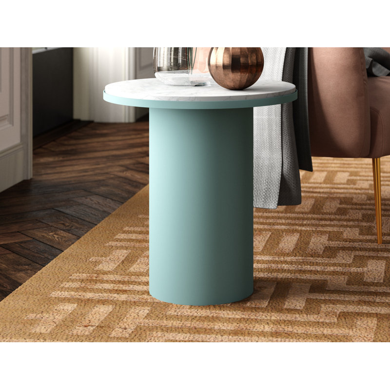 Plateau Marble End Table, 18.5" H x 17.9" W x 17.9" D, Cherry Marble, Stainless Steel