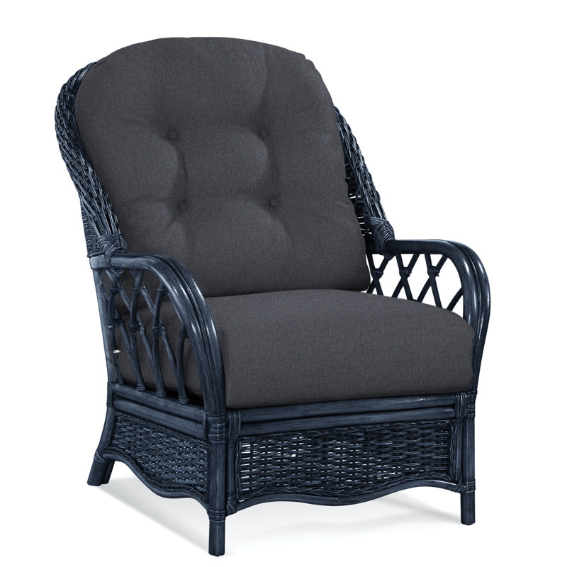 Chaise avec accoudoirs en rotin Everglade, Marine, Tissu écossais neutre Performance 0121-93