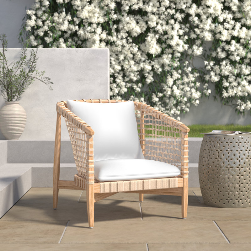 Izel Teak Outdoor Lounge Chair, Natural, White