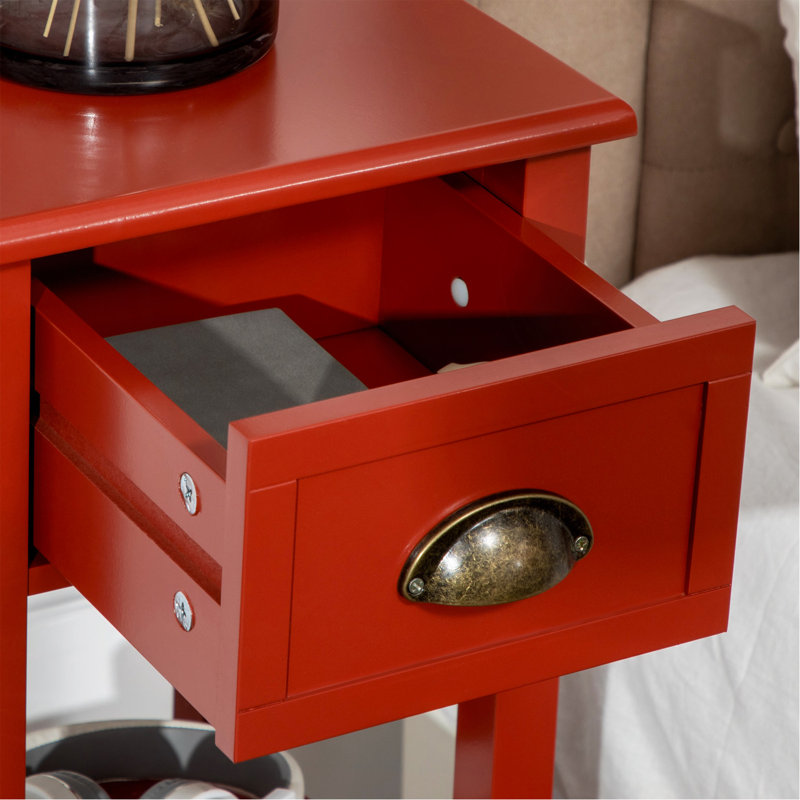 Table d'appoint à 2 niveaux avec tiroir, table de bout étroite avec tablette inférieure, pour le salon ou la chambre à coucher, rouge