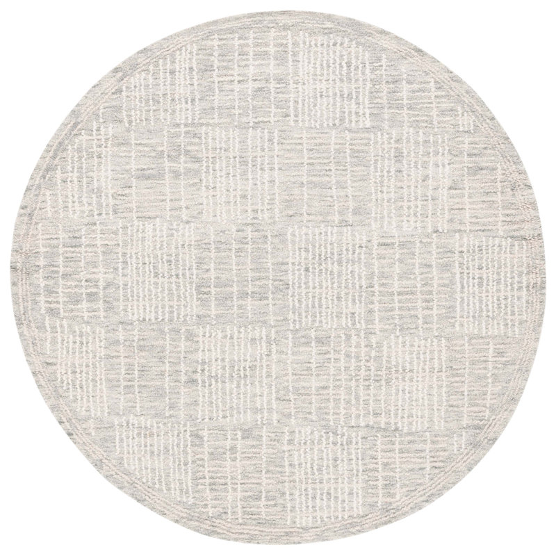 Wigbrecht Abstract Hand Tufted Wool Cotton Geometric Rug in Ivory/Gray, Round 6'
