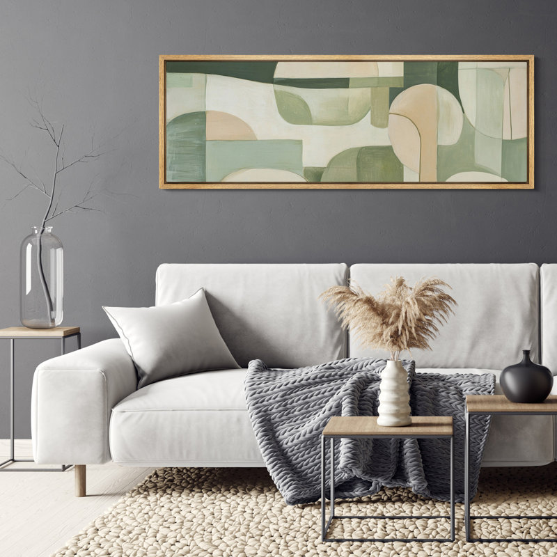 «Mid Century Modern Abstract Shapes», impression sur toile encadrée surdimensionnée, H 20 po x l 60 po, Naturel