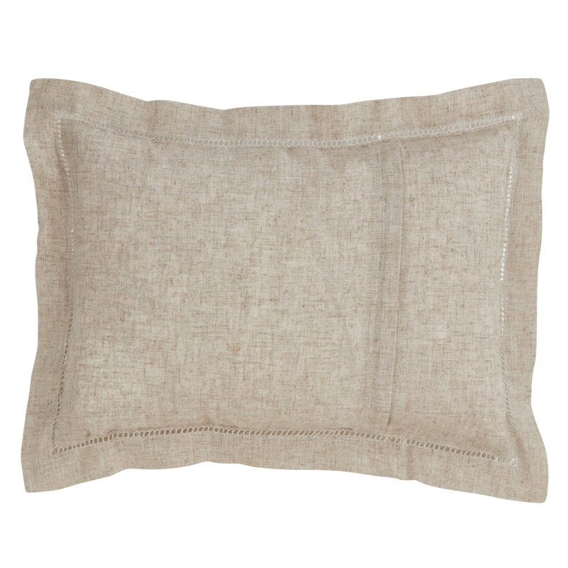 Natural Linen Blend Rectangular Lumbar Pillow with Flanged Edges