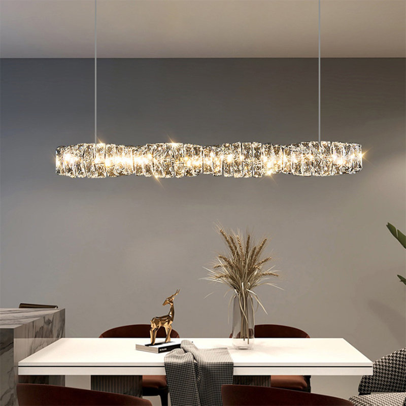 Bernhilde 1 - Modern LED Crystal Twisted Bar Chandelier – Adjustable Silver Ceiling Light, 12cm H x 120cm W x 12cm D