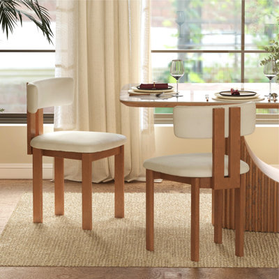 Mid-Century Modern Faux Leather Wood Dining Chairs Set Of 2, Beige & Light Walnut Side Chairs, Fully Assembled