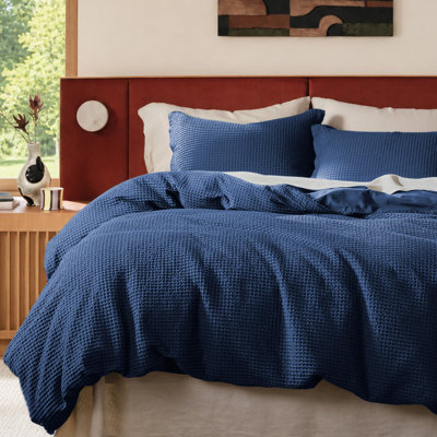 Bedsure Cotton Duvet Cover Queen - 100% Cotton Waffle Weave Charcoal Duvet Cover Queen Size, GentleSoft and Breathable Bedding Set for All Season, 3 Pieces, 90"x90"