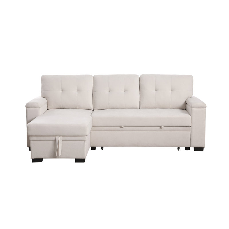 Canapé-lit modulaire réversible en tissu tissé beige 84,5 po avec méridienne de rangement, Tissu beige