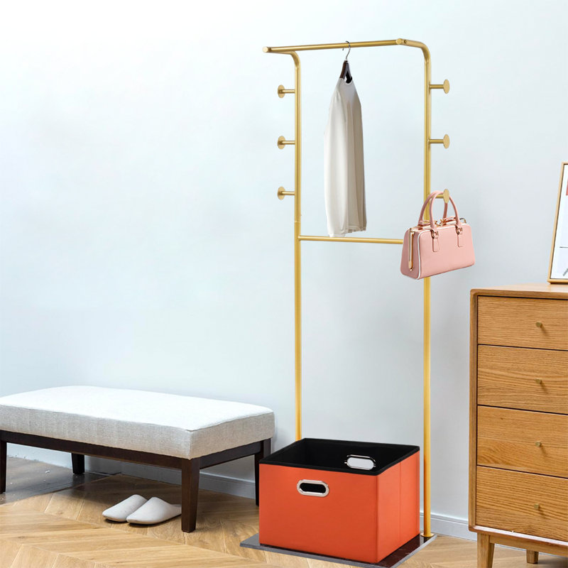 Coat Rack With Storage Basket, Gold