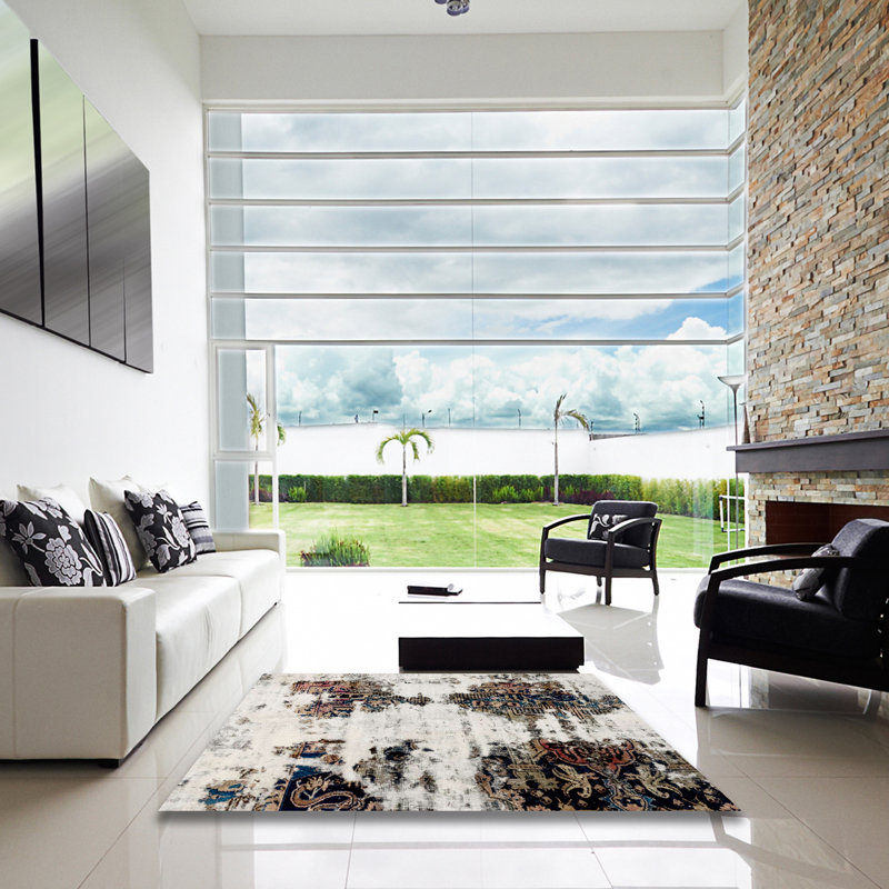 Tapis abstrait moderne et abstrait, Carré 7 pi