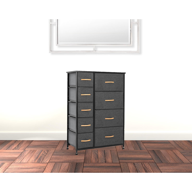 Commode 9 tiroirs Xavius, Gris foncé / noir