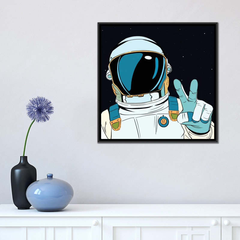 Astronaut Pop by - Toile tendue, Toile avec cadre noir, H 18 po x l 18 po x P 1,5 po
