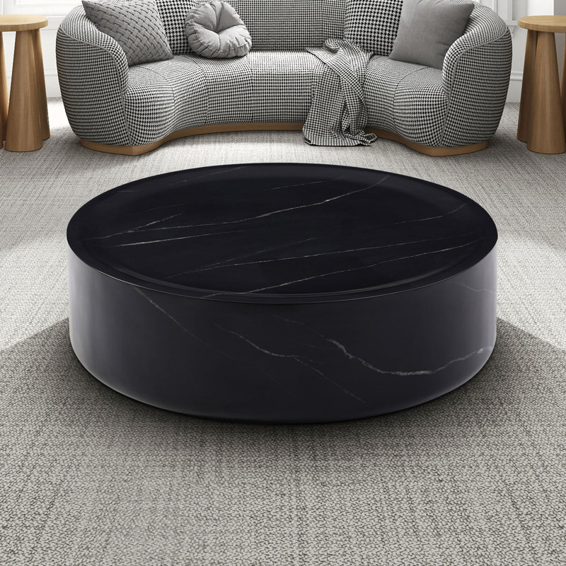 Coffee Table,Cocktail table,Living room table with Round top, Black, 11.81" H x 39.37" L x 39.37" W