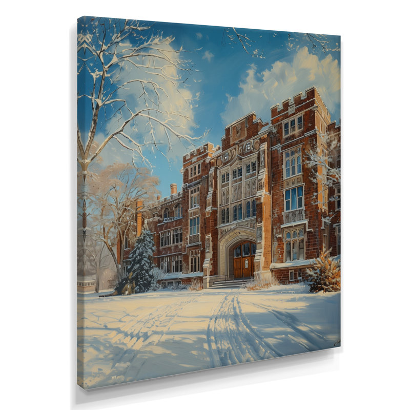 «Blue Brown Campus Building In Winter - College & University Buildings», impression d'art mural, Toile tendue