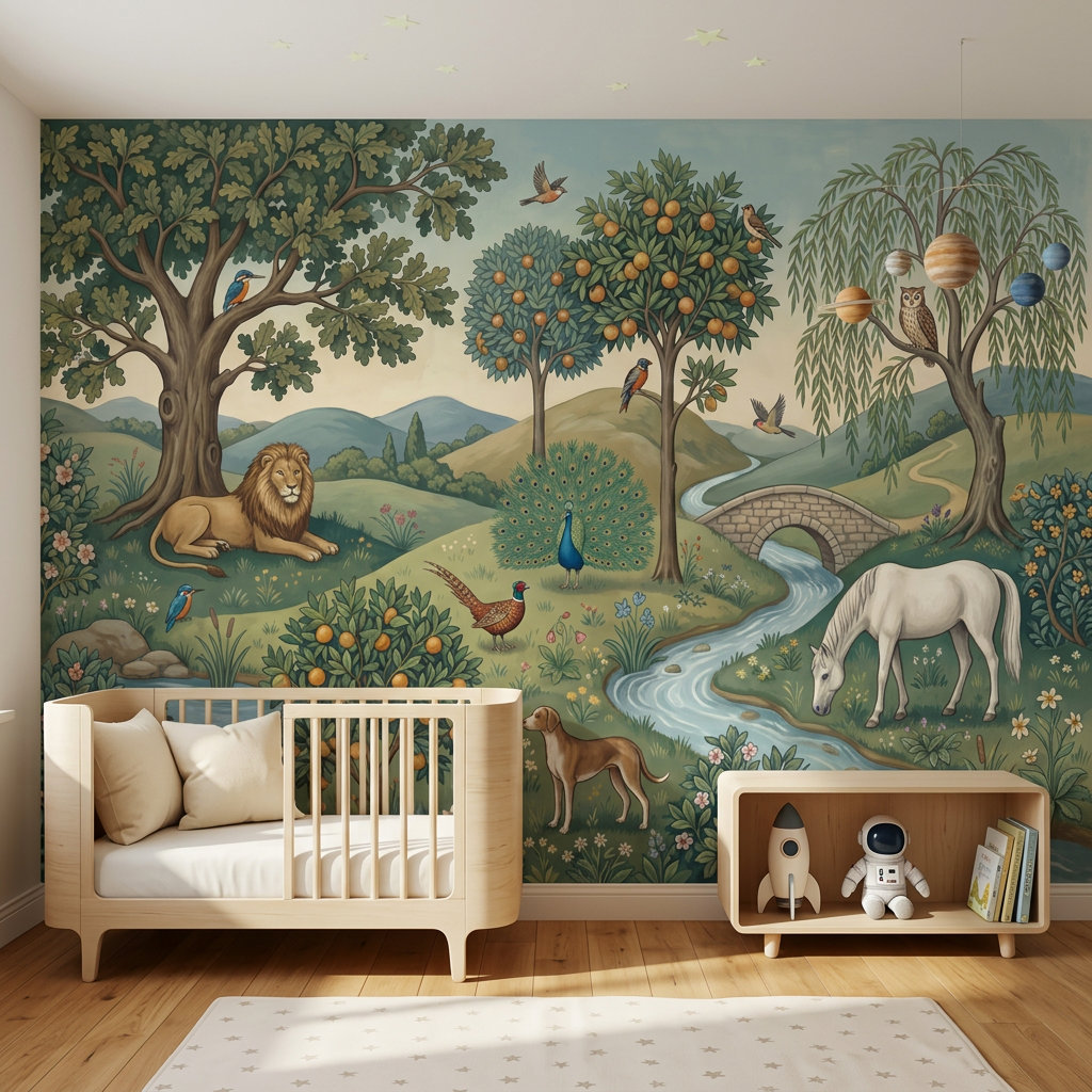 Lark Manor™ Pastoral Landscape Wallpaper Storybook Illustration Green ...
