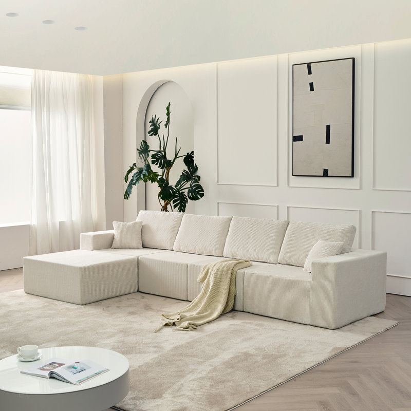 Canapé modulaire de 139,3 po, canapé désossé, sans assemblage, canapé nuage avec repose-pieds et 2 coussins, parfait pour les salons et les chambres à coucher beige