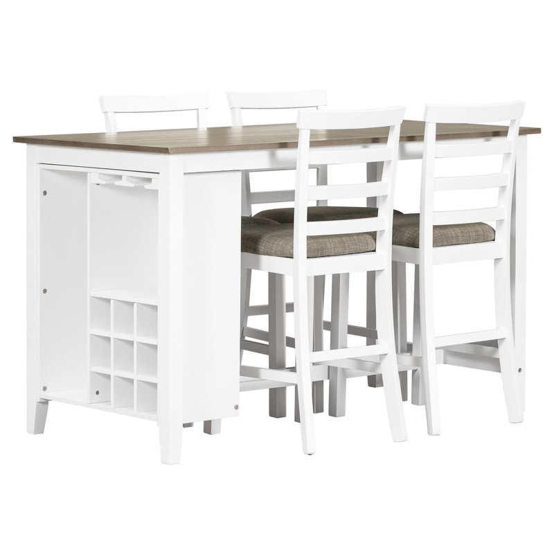 5 comptoirs à hauteur de comptoir avec table porteuse et rembourrage de chaises - Chaises de qualité, Brun, Brun / blanchi