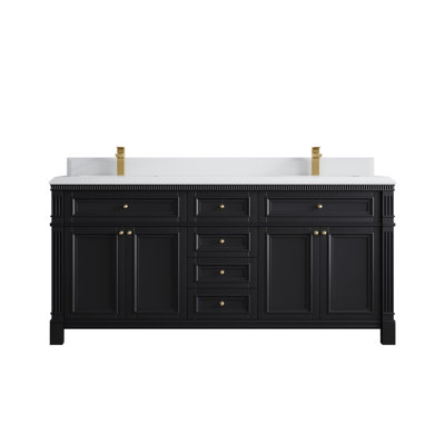 Halsey 72 In. W X 22 In. D Double Sink Bathroom Vanity In Black With Cove Edge White Quartz