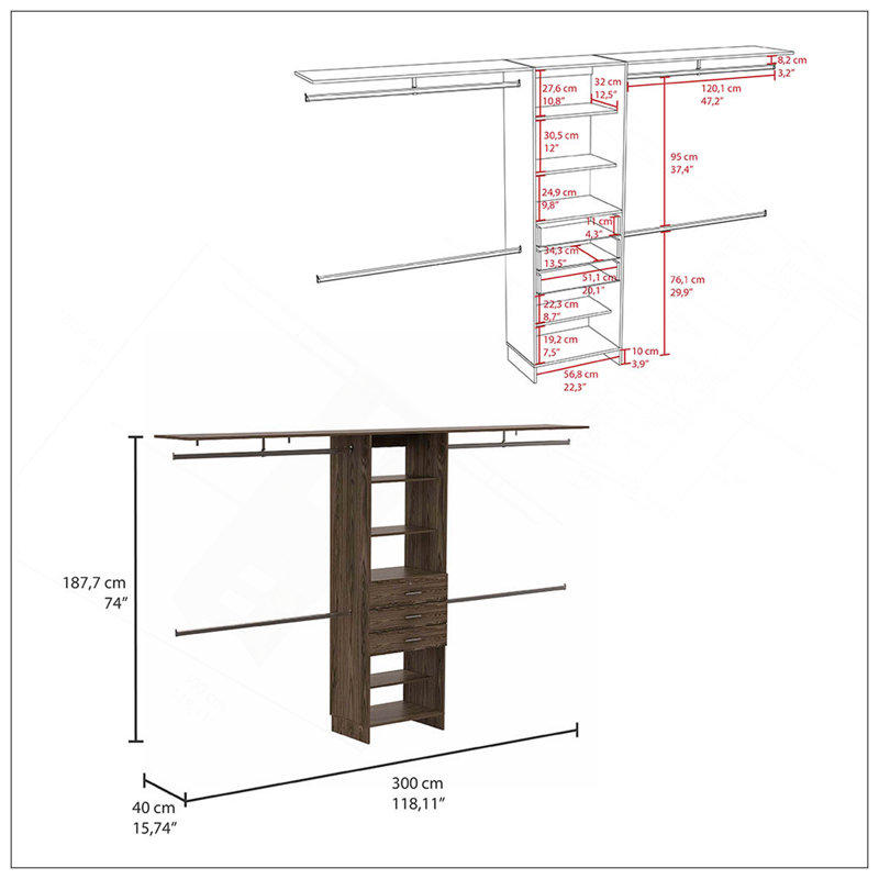 Closet System Pittsburg, Bedroom, Dark Walnut