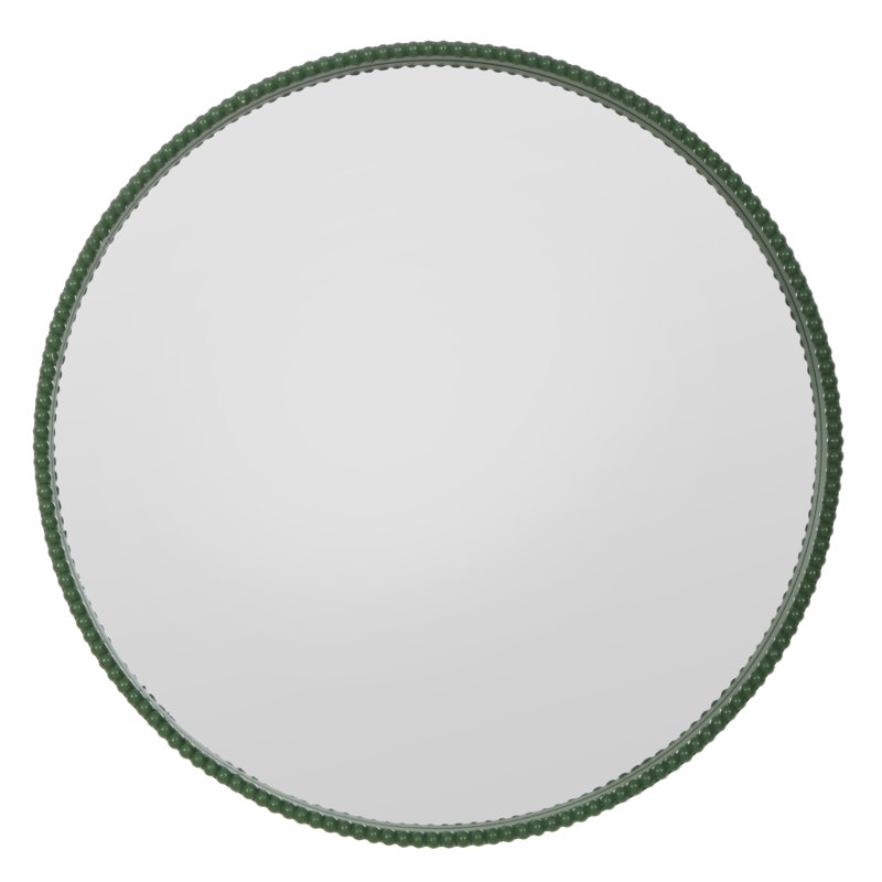 Round Bobbin Wall Mirror, 20" (50 CM), Circle Deep Framed Wooden Beaded Mirror, Green