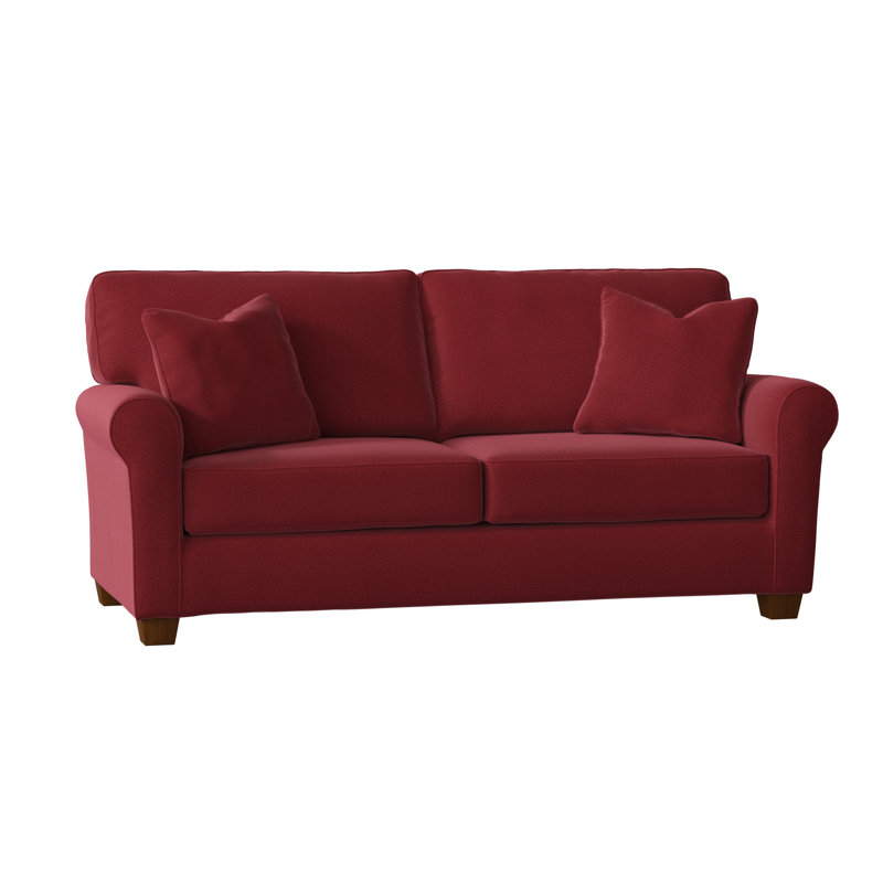 Shannon Upholstered 36'' Sleeper Sofa, Cranberry Red Performance, Honey Birch