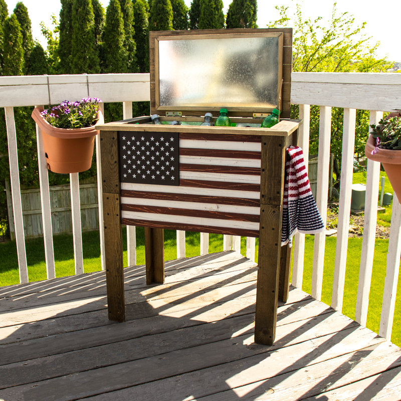 57 Quart Medium Wood American Flag Patio Cooler with Grab Handle