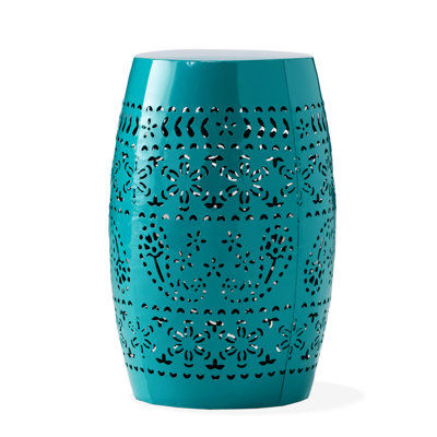 Teal Lace Cut Table With Metal Frame, 12.29W X 12.29D 18.11H, , No Assembly Chic Side In Teal, Required