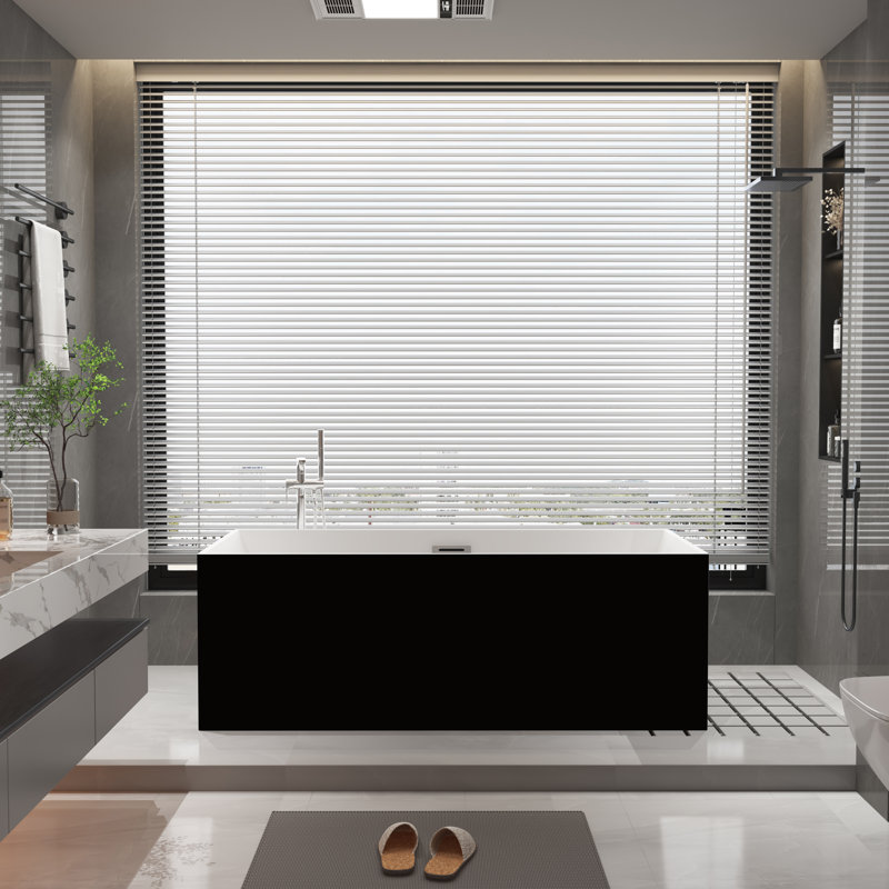 Freestanding Bathtub Black Soaking Tubs Acrylic Corner Tub with Overflow