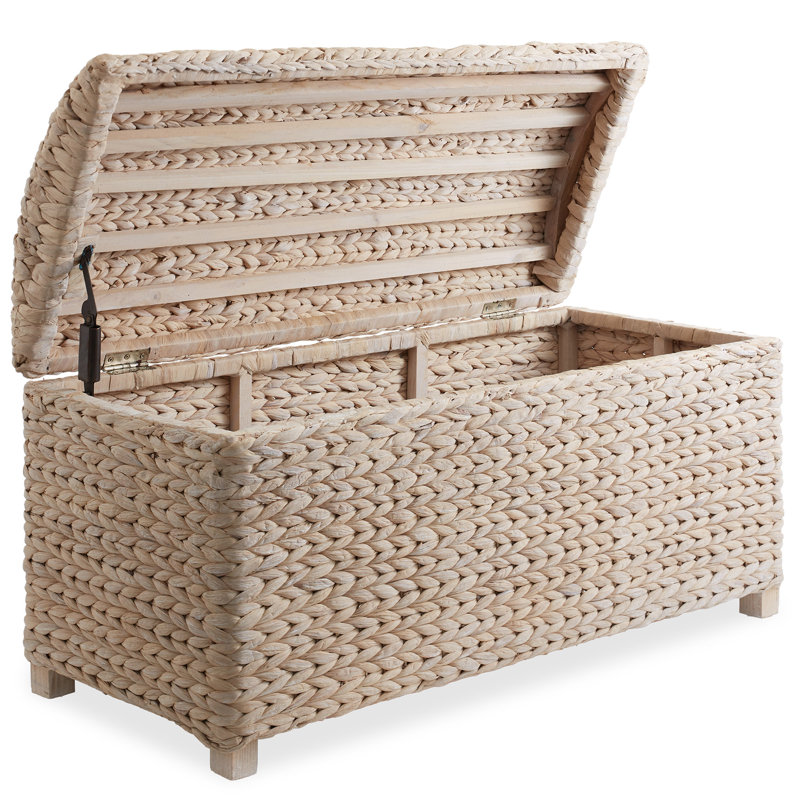 36-in Storage Trunk Chest with Curved Lid - Safety Hinge - Whitewash Hyacinth, White
