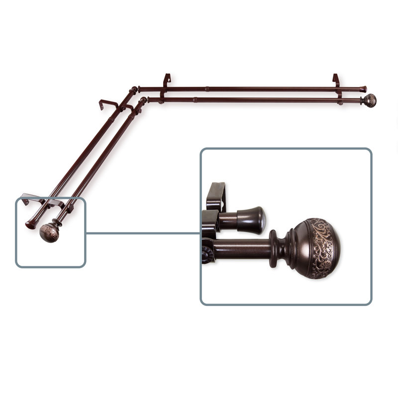Tringle à rideaux double coin de fenêtre Solon, L 28 po x l 48 po, Cacao