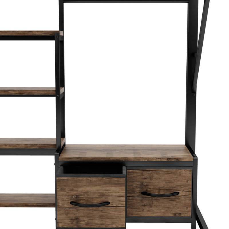 Grand lit mezzanine avec bureau, éclairage à DEL, garde-robe et tiroirs - Design fonctionnel en métal de taille sûre