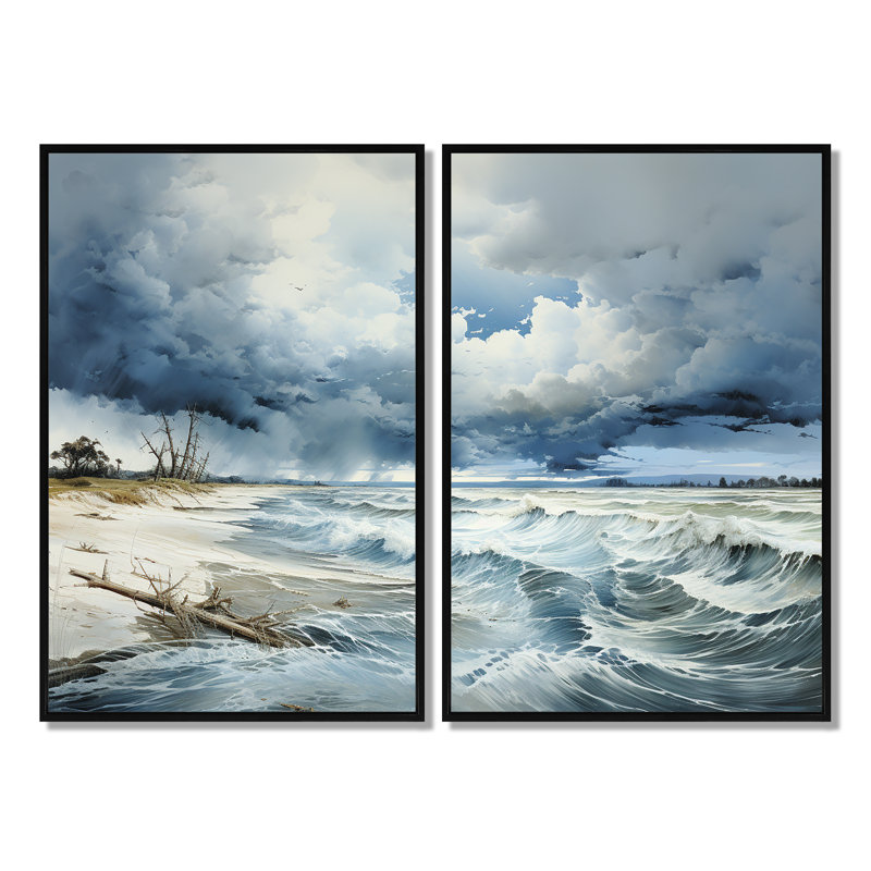 Tempête sur tempête au-dessus de l'océan, art mural sur toile Tempêtes, Black, 36" H x 48" W, Impression encadrée flottante