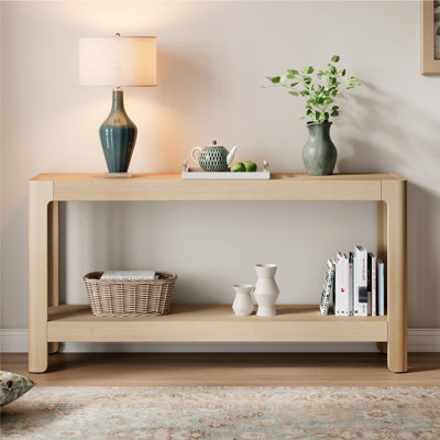  Modern Farmhouse Console Table, Elegant Minimalist Design with Premium Wood Veneer and Rounded Corners, Natural