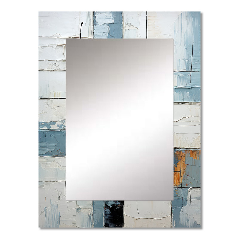 Cubism Blue And White Fight I - Abstract Shapes Mirror, Modern Decorative Wall Mirror, Printed Metal Art, 32" x 24"
