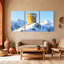 Ensemble de 3 impressions sur toile Mid-Century Snowy Mountain Castle Reflection Sky-693548960