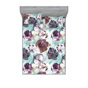 Prune et bleu-vert / motif floral crème