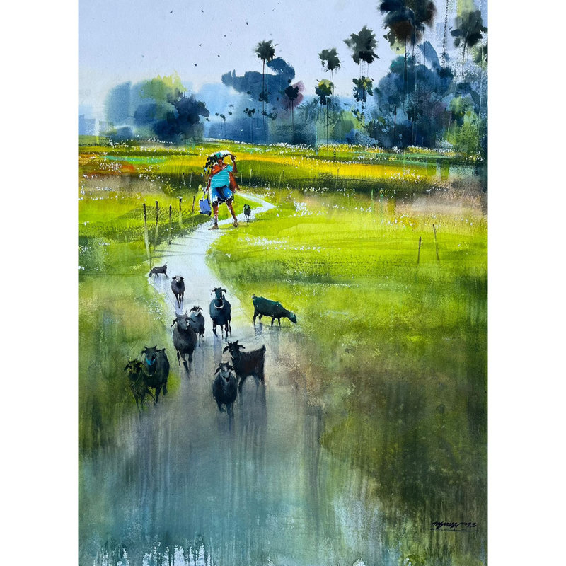 Art champêtre | Aquarelle sur papier | Par Santu Naskar | Décoration murale