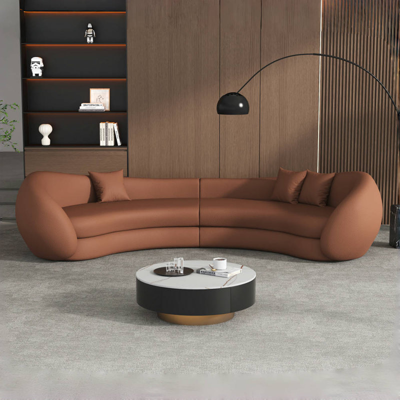 Italian Minimalist Curved Brown Sofa