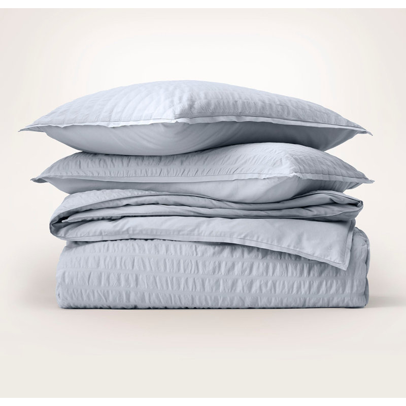 Relaxed Seersucker Duvet Set, King;Cal King, Hydrangea