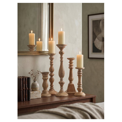 Kanan 5-Piece Wood and Iron Candle Holder Set in Brown with Varying Heights