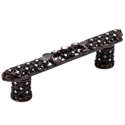 Carpe Diem Hardware 7635-3C Versailles Antique Brass 4 inches c.c. small pull Fleur De Lys w/ Swarovski Crystals and decorative column feet in Antique Brass
