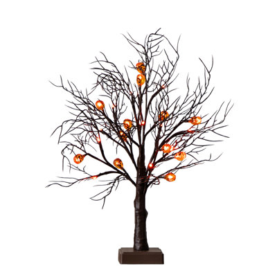 22 po Arbre artificiel pré-éclairé brun avec 12 lumières orange en forme de citrouille