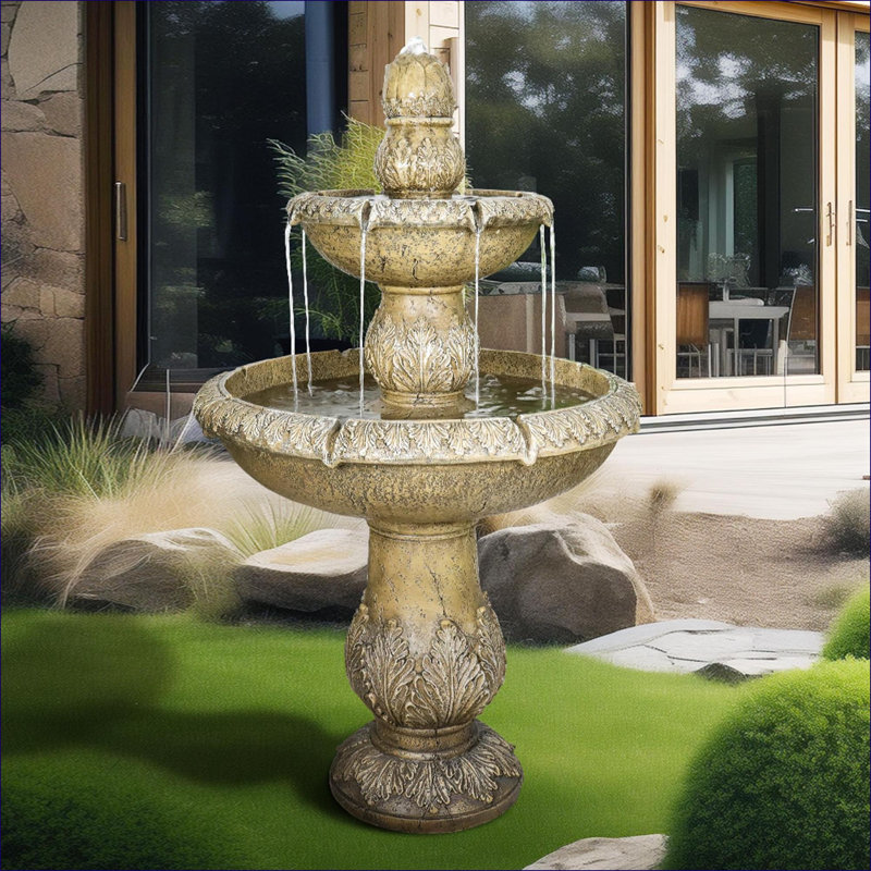Fountains, 47.2" 2-Tier Freestanding Outdoor for Garden Patio Backyard Deck | Concrete / Cement | Waterfall; Tiered; Fountain