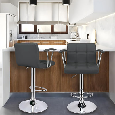 Bar Stools Set Of 2,Armrest Adjustable Swivel Barstools With Back,Double Needle PU Leather Counter Height Bar Stools For Kitchen Island,