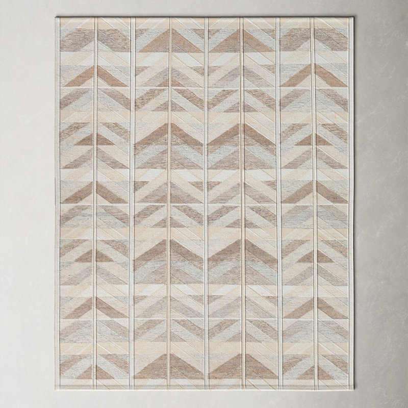 Kidus Chevron Hand Knotted Beige/Gray Area Rug, Rectangle 9' x 12'