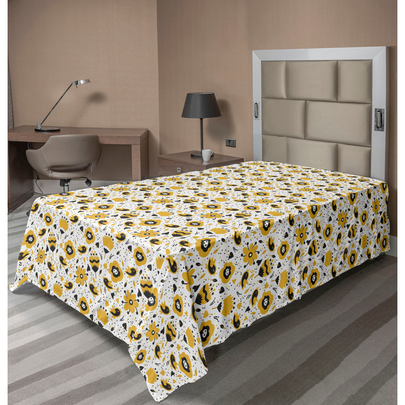 Drap plat moderne de style bohème Ambesonne, Drap plat pour lit simple TG, Jaune terre / motif floral gris foncé
