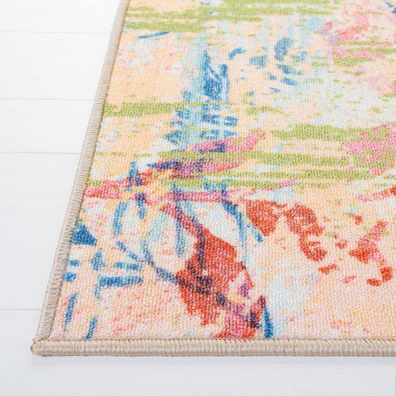 Blue and Blush Pink Abstract Floral 9' x 12' Area Rug