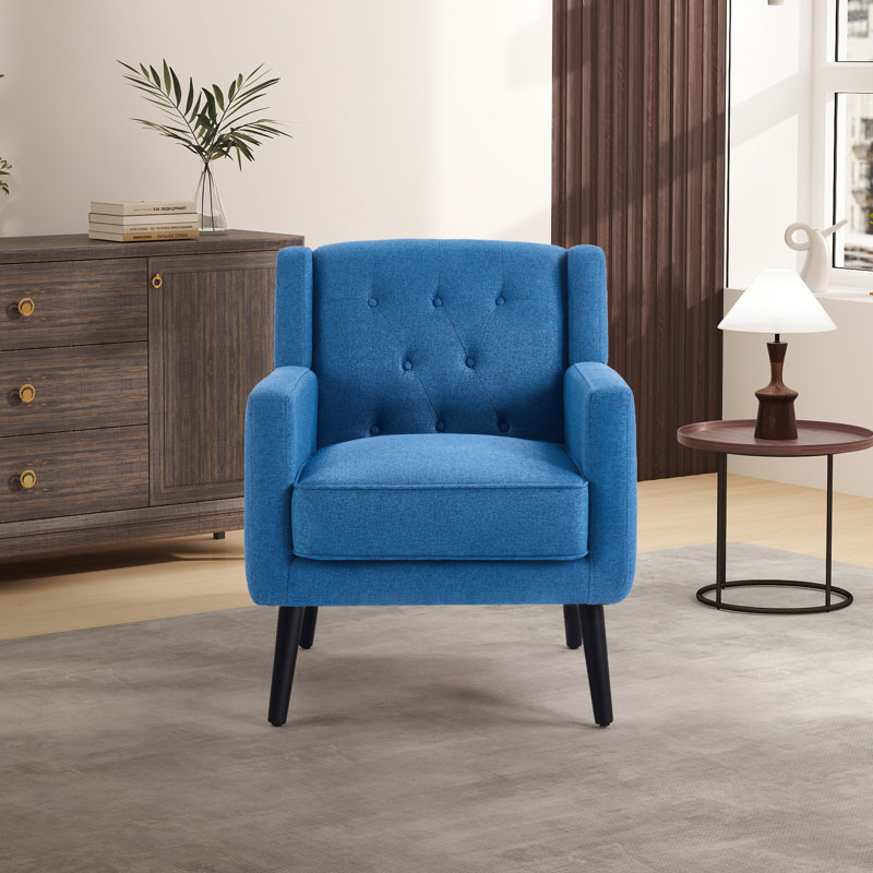 29" Wide Contemporary Upholstered Button-Tufted Armchair With Solid Wood Legs, Blue