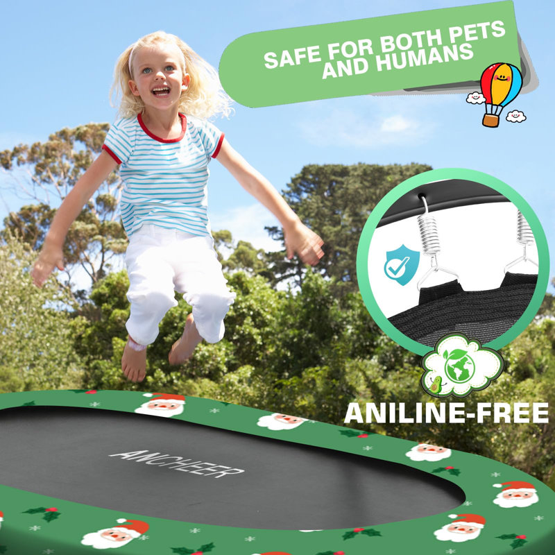 Trampoline ovale pliable de 4,7 pi avec guidon, Green Santa