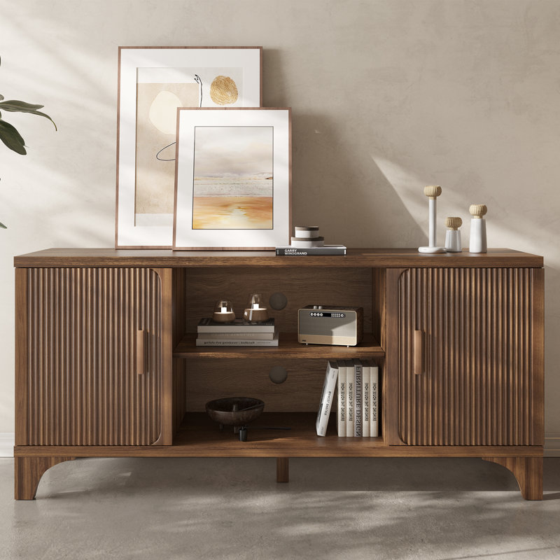 Mid Century Modern Tv Stands For Living Room, Boho Media Console For Bedroom, Tv Entertainment Center With Storage, Wood Television Cabinet