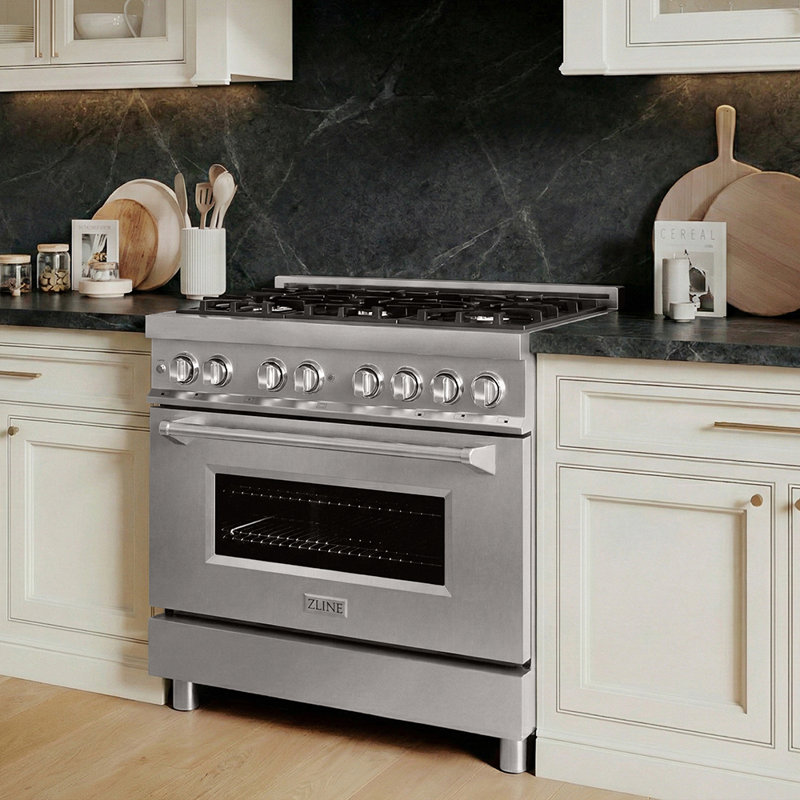ZLINE 36" Legacy Dual Fuel Range, Black Brass Burners Stainless Steel
